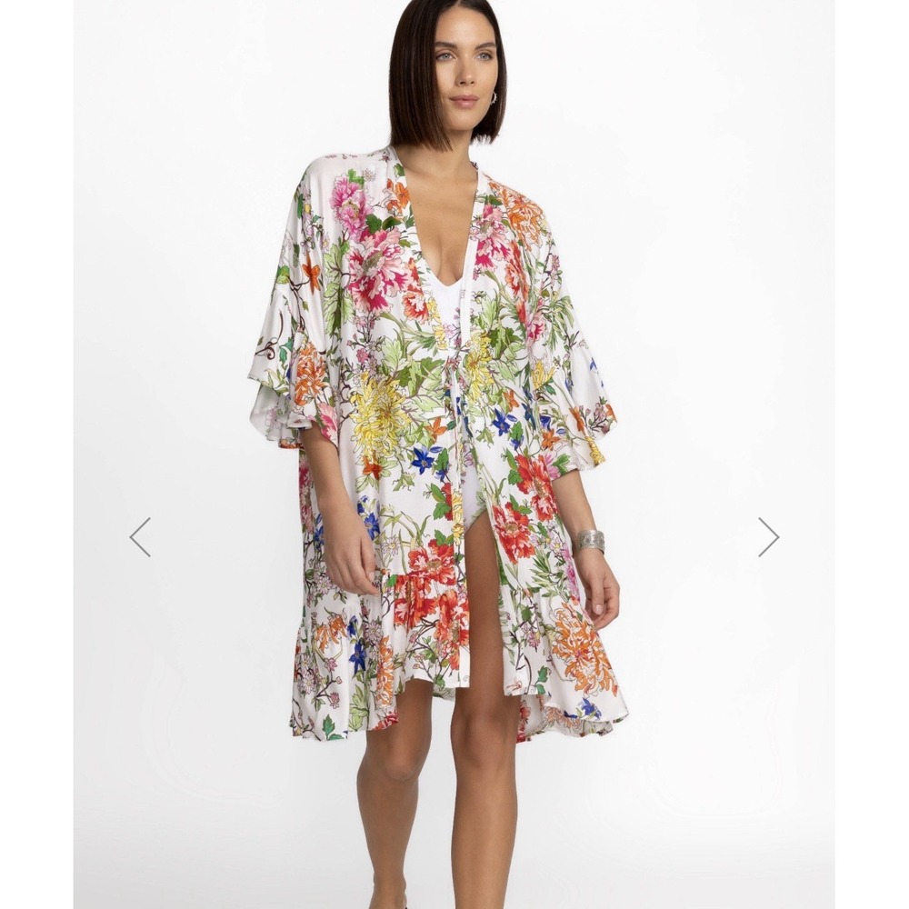 Johnny Was Norah Swimwear Cover Up Kimono Multicolor Floral Silk Blend Sz Large